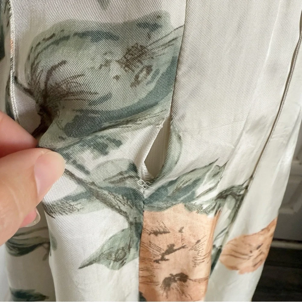 MNG Mango Peach & Green Floral Cream A-line Skirt Size 8